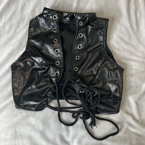 Small patent leather lace up cropped top